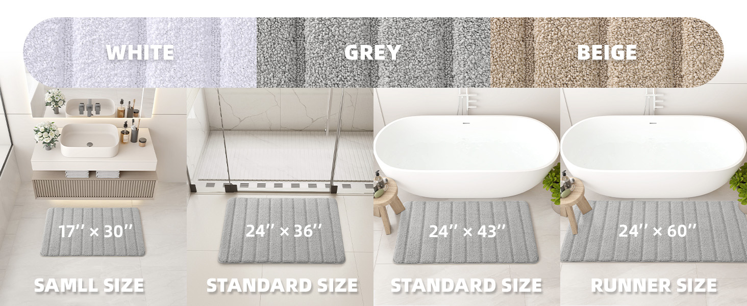 Color&Geometry Light Grey Bath Mat 24"x43", Large Non Slip