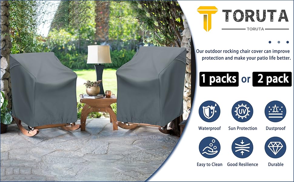 TORUTA Outdoor Rocking Chair Cover 27.5" L x 32.5" D x 39