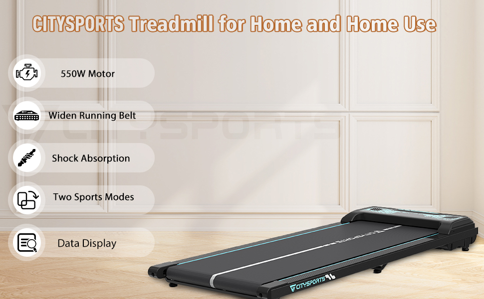 CITYSPORTS Tapis de course motorisé sous le bureau, tapis de course pour exercices d
