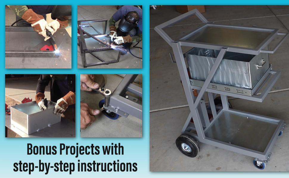The process for making a welding cart, text, Bonus Projects with step-by-step instructions