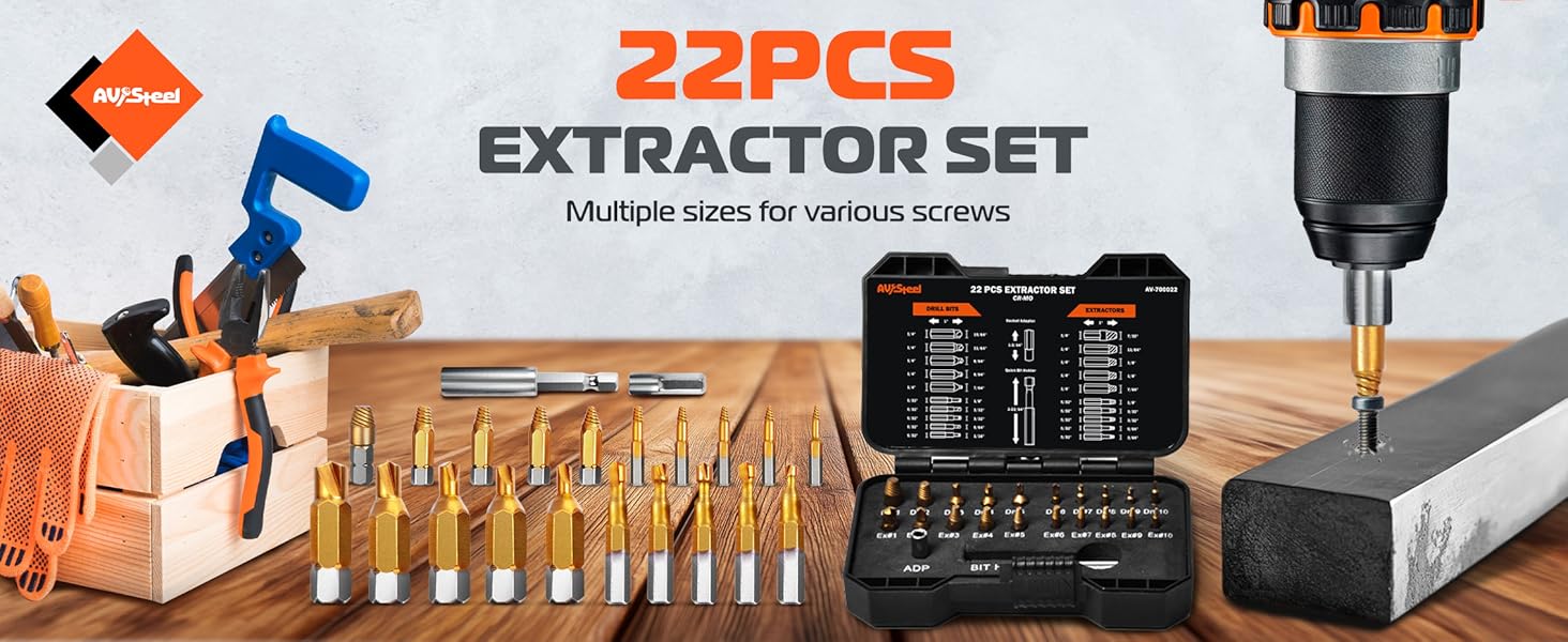 AV Steel 22 Pieces Damaged Screw Extractor Set, Easy Out Screw