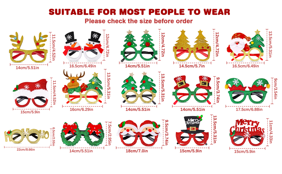 the size of  Christmas Photo Props Eyewear