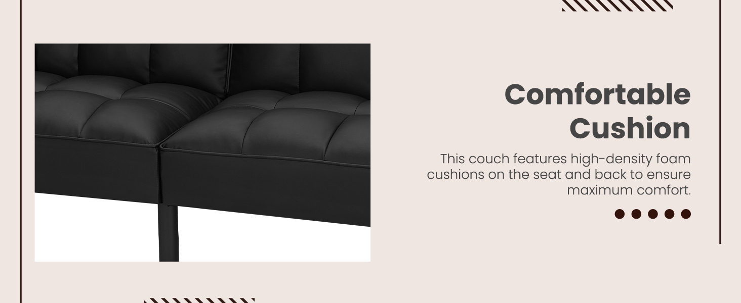 ECOTOUGE Faux Leather Futon Couch, Convertible Sofa Bed with Adjustable Back, Modern Sleeper Sofa