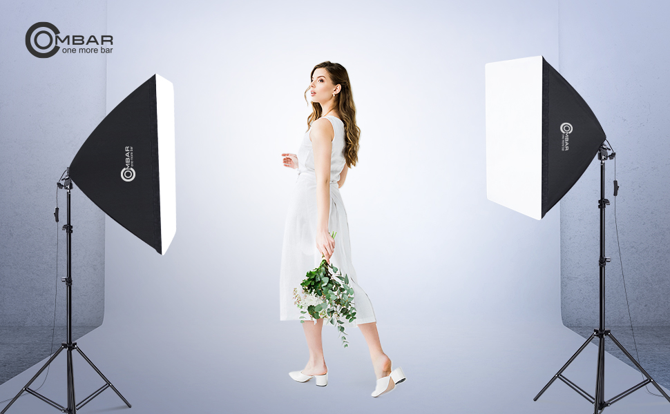 OMBAR Softbox Kit Éclairage avec 2 Softbox 50x50cm et 2 UFO Ampoules