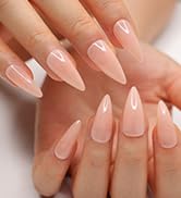 morily 24Pcs Press on Fake Nails Medium Length Light Pink Glossy False Nail Tips Solid Color Stil...