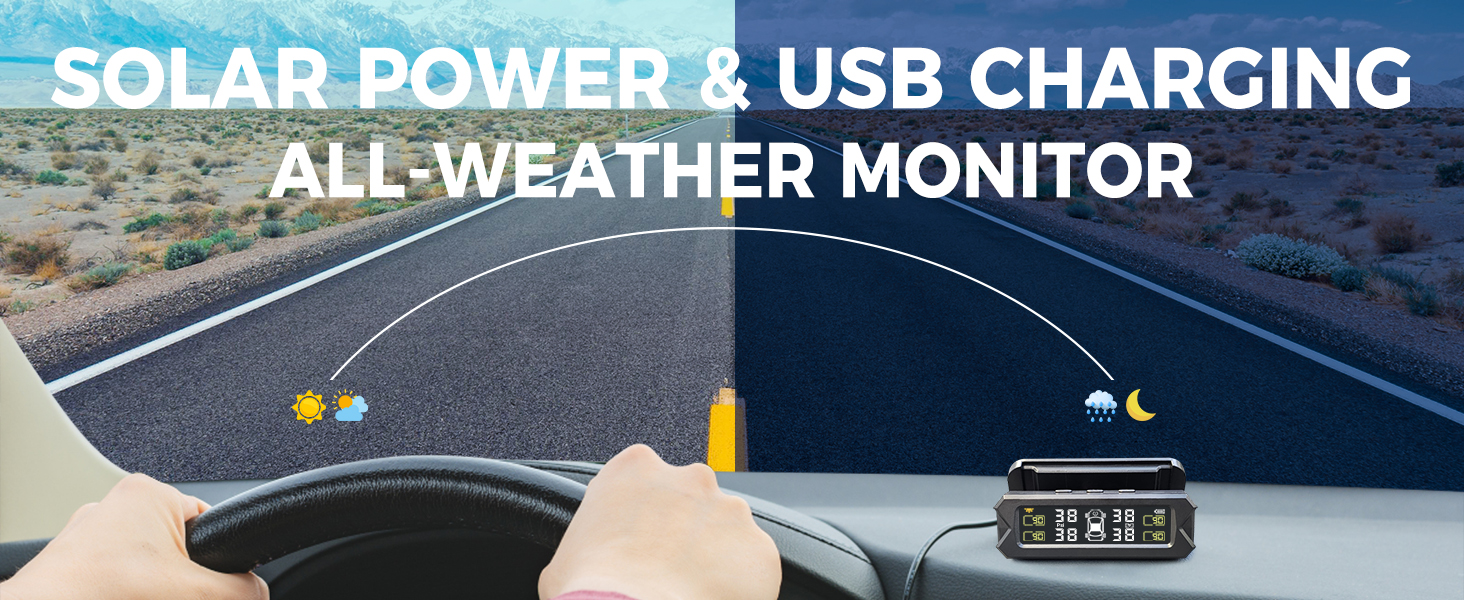 Tire Pressure Monitoring System TPMS - Wireless Solar TPMS Tire Pressure Monitor System