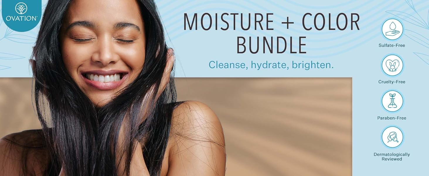 ovation hair, moisture color bundle, hydrate, soften, lightweight cleanser, sulfate paraben free