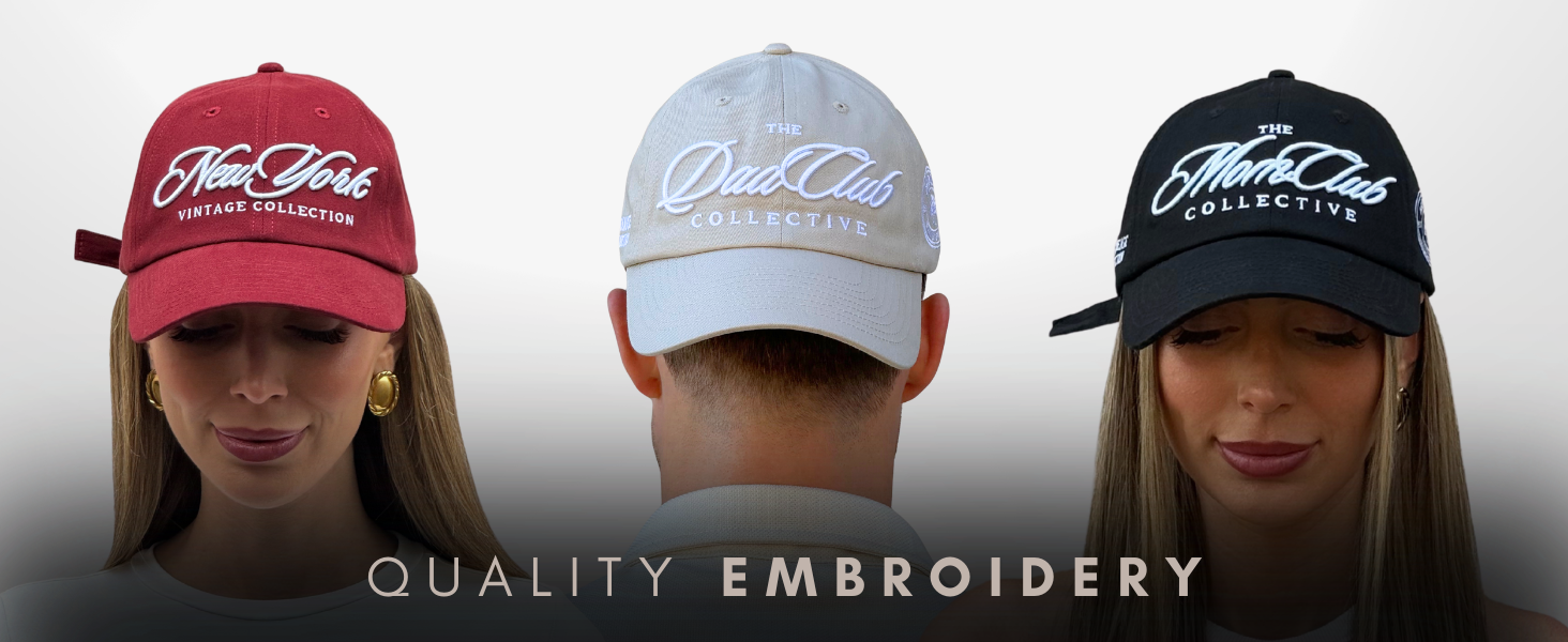 Quality Embroidery. 3D premium embroidery. White Stitching shown.