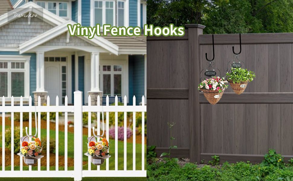Damukoo Vinyl Fence Hooks, 6 Pack 2 x 6 inch Patios Pergola Hanging Hooks Powder