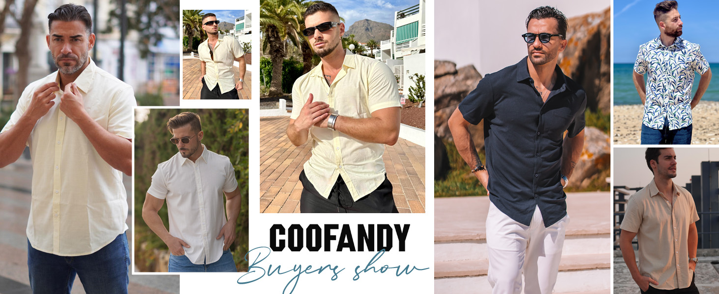 COOFANDY Mens Linen Shirts Short Sleeve Casual Shirts Button Down Shirt Beach Summer Wedding Shirt