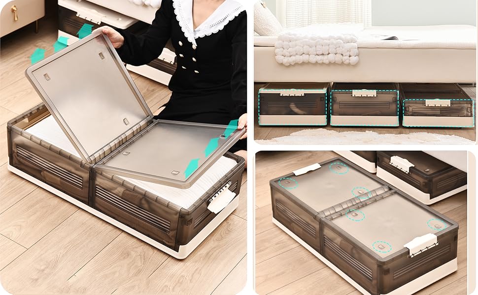 ZLLZUU Under Bed Storage Containers, Plastic Under Bed