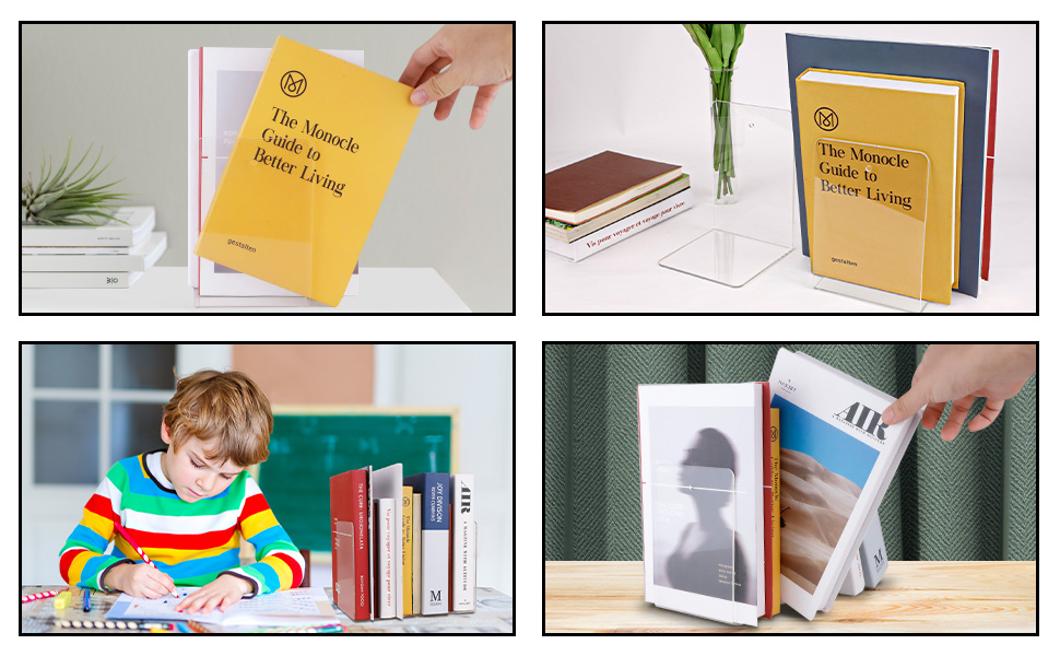 8 PCS Acrylic Book Ends, Bookends for Shelves, Clear Book