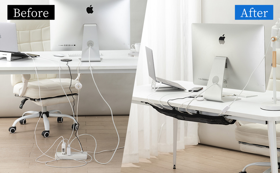 Under Desk Cable Management Net 26''X10'' No Drilling