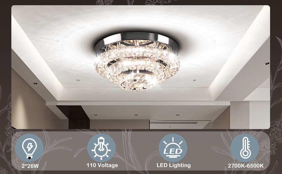 Cainjiazh 11.8" Ceiling Light Modern Crystal Chandeliers LED Crystal