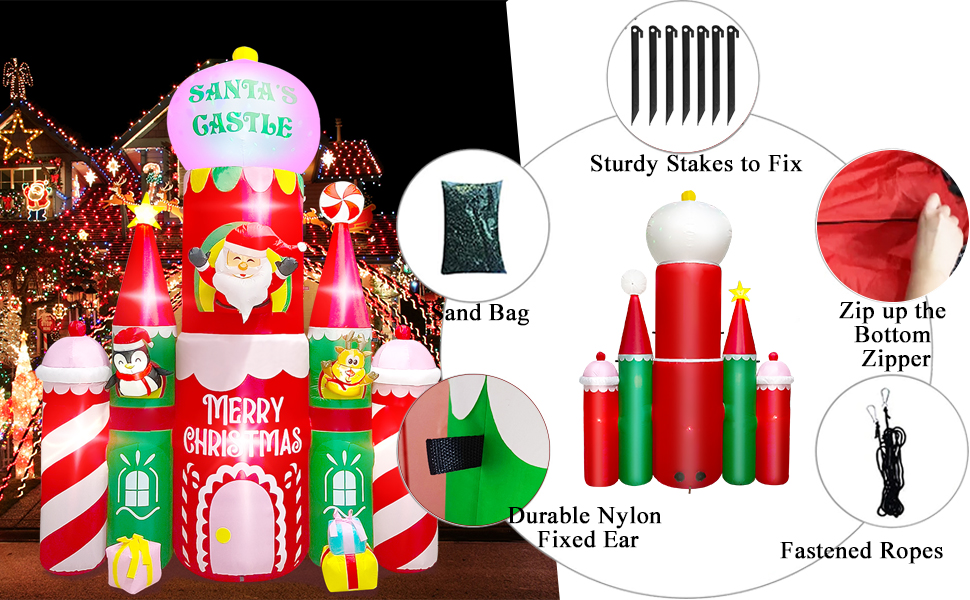 Kalolary 10 Ft Tall Christmas Castle Inflatables, Christmas Inflatable