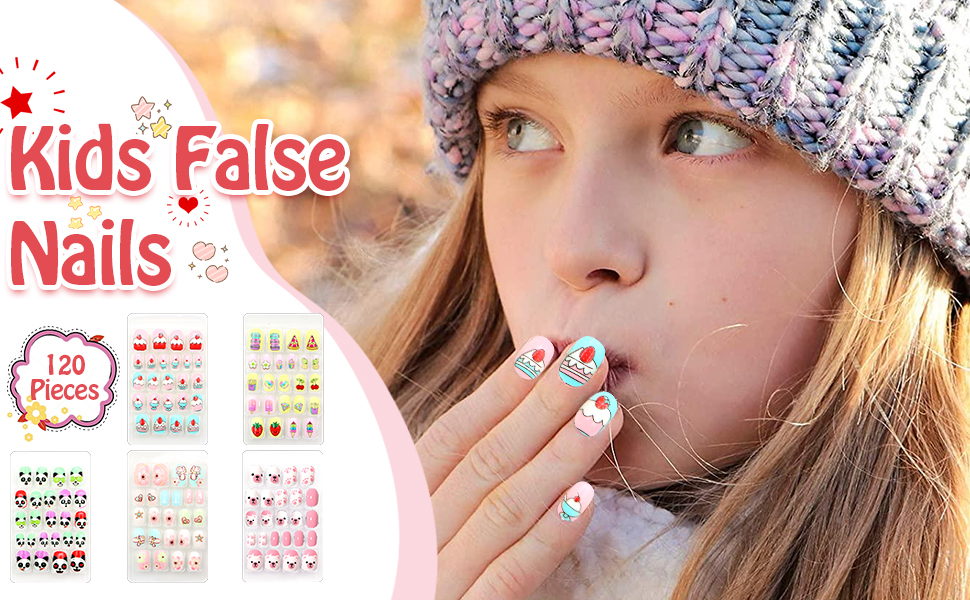 120PCS Kids False Nails，Scettar Kids Press on Nails Kids Stick on Nails