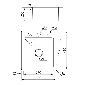 CECIPA Evier Cuisine 1 Bac 40 X 45 X 22 CM - Évier En Acier Inox 3mm Épais Pour Meuble De 40 Cm MIN - Pose À FLEUR De Plan Ou à ENCASTRER, Avec Siphon, Trop-Plein, Distributeur De Savon Non Inclus 16 evier cuisine 1 bac