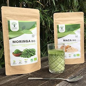 Lait végétal moringa maca biologique poudre racine feuille boisson froide recette smoothie vegan
