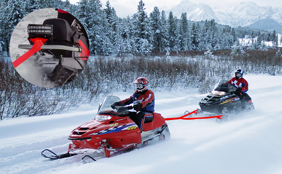 Randfooy Snowmobile Tow Strap, Reinforced Tow Rope with Two Metal Hooks