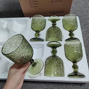 Green Glasses Drinking Wine Water Goblets Glassware set of 6