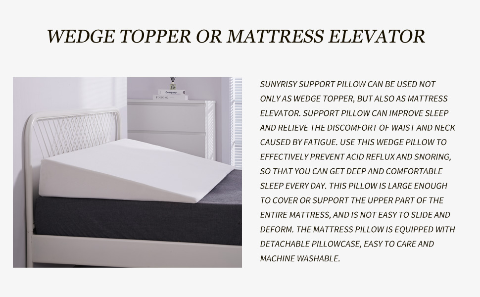 SUNYRISY Bed Wedge Pillow Plus Size, Wedge Mattress Topper