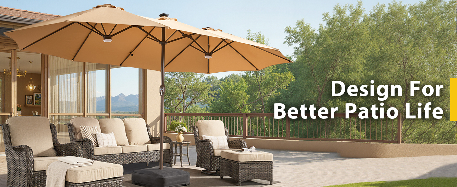 Outdoor patio umbrella with solar lights Beige