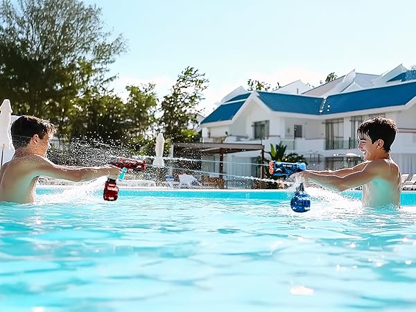 Amazon.com: Pistola de agua eléctrica 2P con 400 municiones, pistolas automáticas transparentes de alta potencia IP67 impermeable, pistola de agua clásica Bodinator para niños y adultos : Juguetes y Juegos