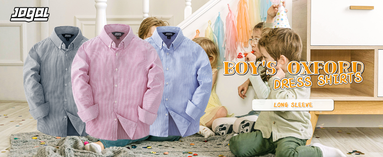 JOGAL Boys Long Sleeve Oxford Dress Shirts
