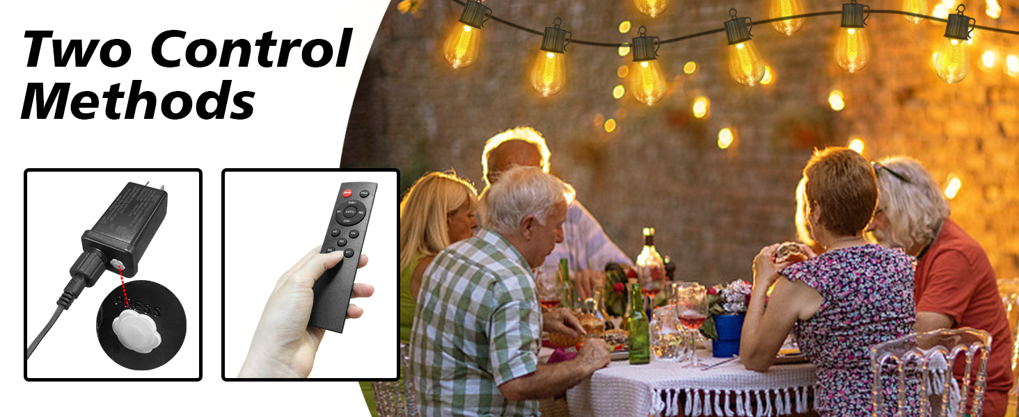 100FT Outdoor String Lights with Remote Warm White and Colour Patio