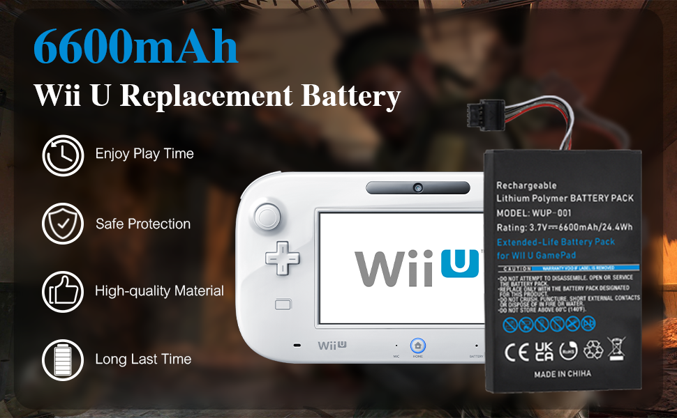 Hisewen 6600mAh Wii U Gamepad Battery, Upgraded Rechargeable Wii U Battery Pack for