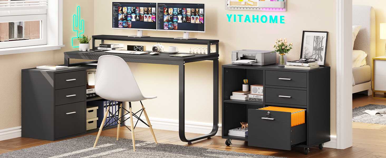 YITAHOME Wood File 3 Drawer Mobile Lateral Filing