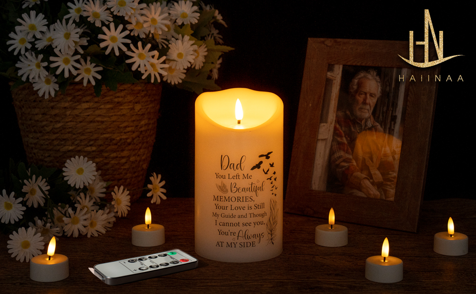 HN HAIINAA Flameless Memorial Candle, Real Wax LED Light