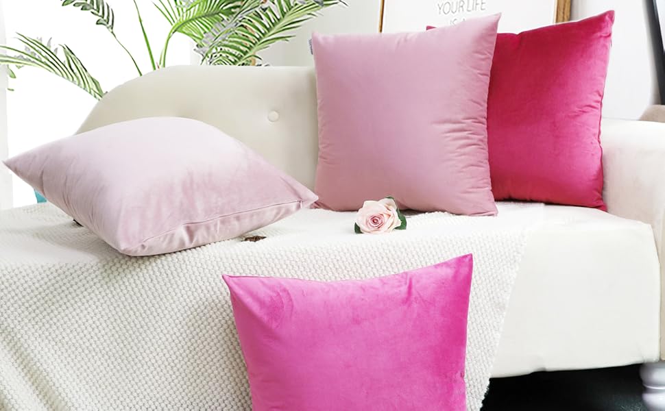 MEKAJUS Pink Throw Pillow Covers 20x20 Set of 4 Velvet Soft