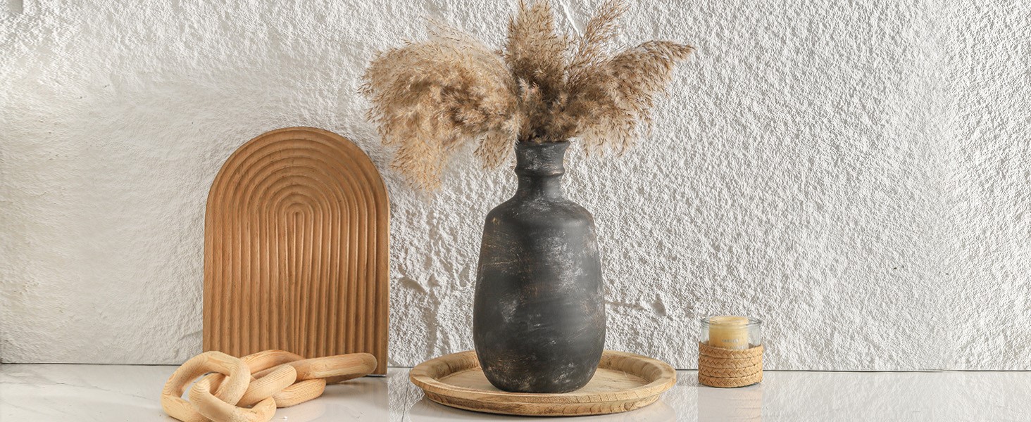 Ceramic Rustic Vase, 12.6" Vases Home Decor Whitewashed