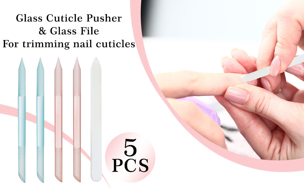 5Pcs Glass Cuticle Pusher, SUTUSNAIL DualEnded Manicure
