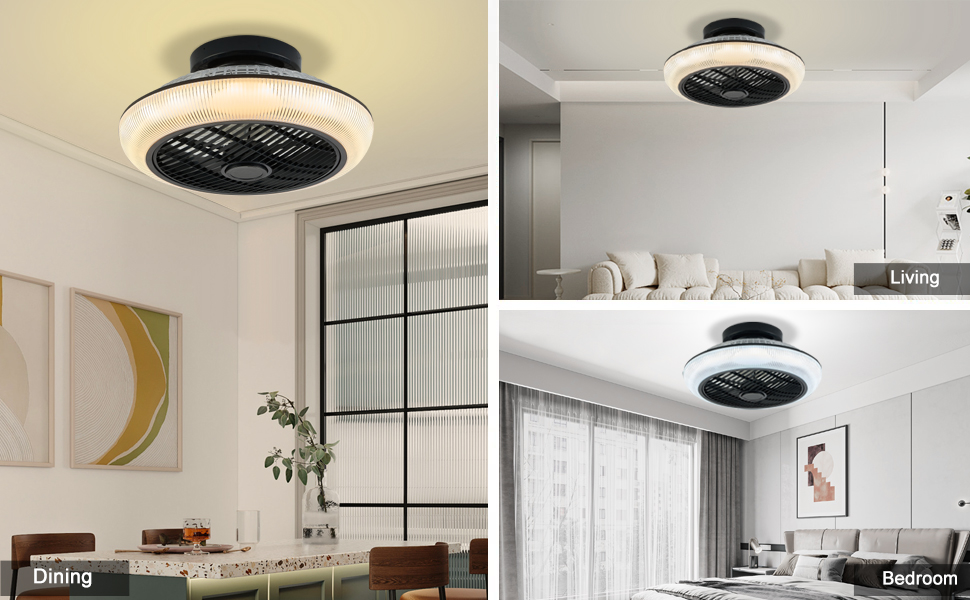 LIJIZAMI Enclosed Ceiling Fan with Light Remote RGB Color, Modern Low