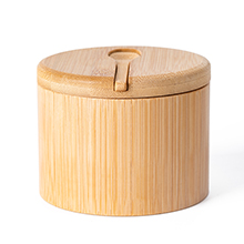 Bamboo Salt Cellar with Mini Spoon, Kitchen Salt Box with Swivel Magnetic Closure Lid
