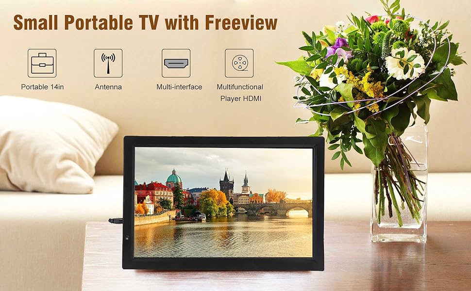 Garsent Digital TV, Small Portable TV with Freeview, Support USB Port
