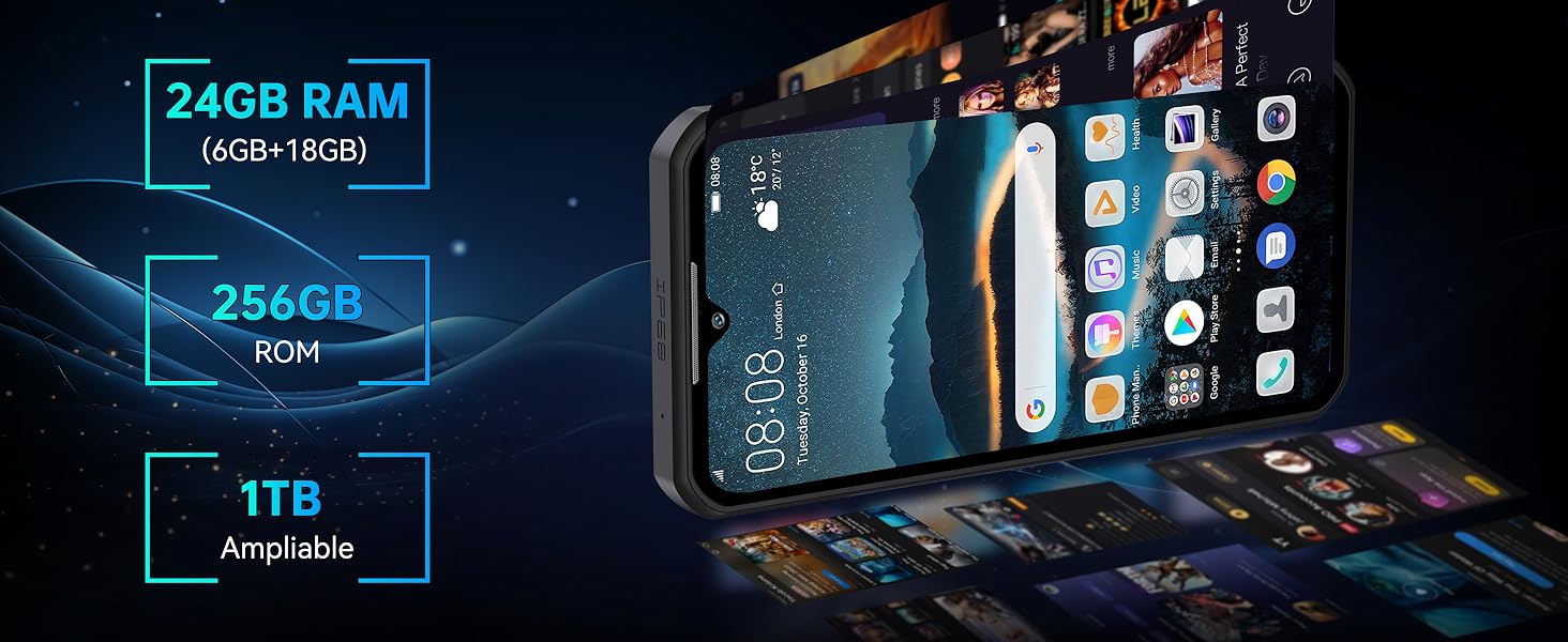 OUKITEL WP35S Rugged Smartphone Android 14,24GB+256GB/1TB-6.6"HD+Waterdrop Phones