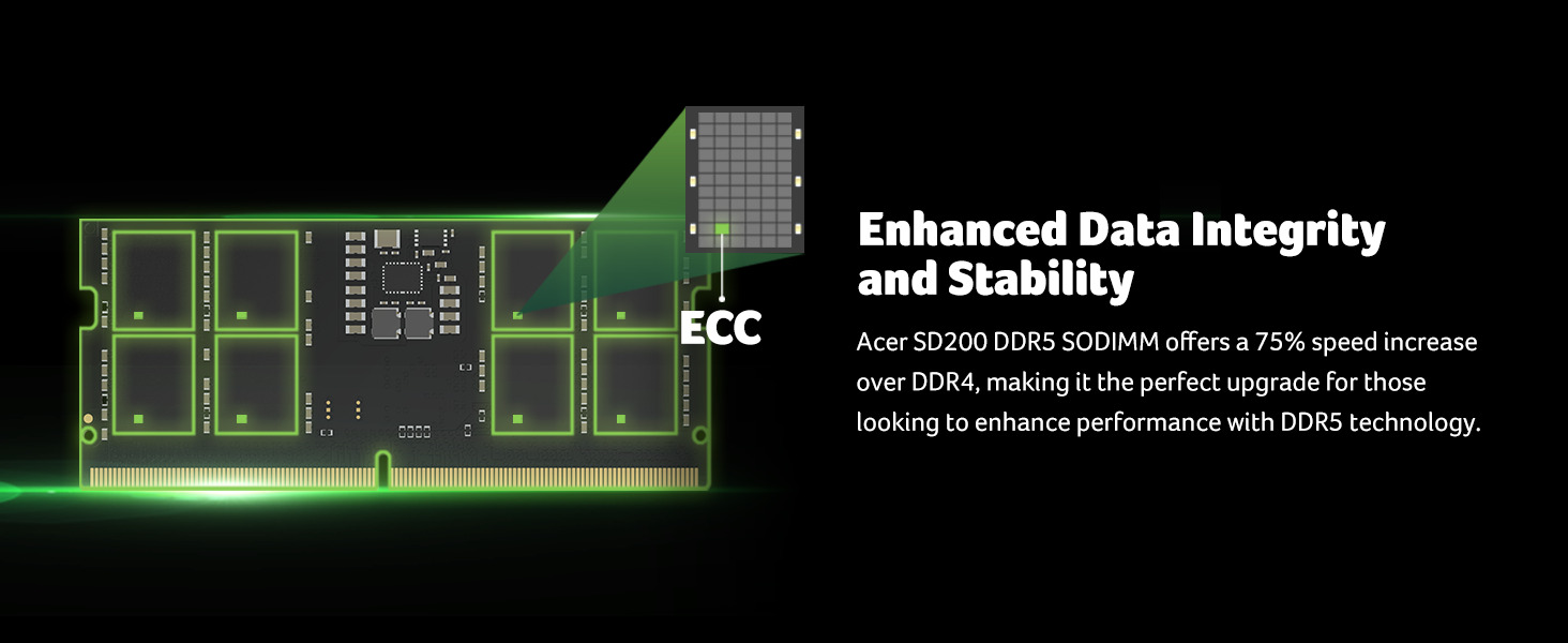 Acer SD200 DDR5 SODIMM Enhanced Data Stability 75 Percent Faster Than DDR4 Ideal Performance Upgrade