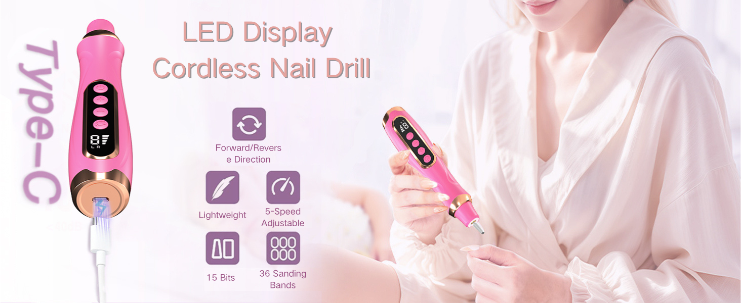 Cordless Electric Nail Drill with 360° LED light