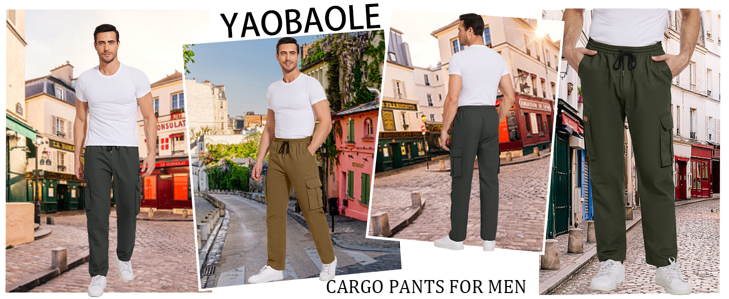 YAOBAOLE Mens Cargo Trousers Elastic Waist Men Work Trousers with Pocket Cargo Joggers Men 8 cargo trousers for men