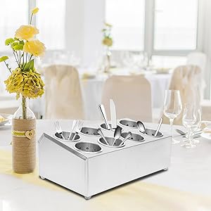 6 Hole Stainless Steel Cylinder Flatware Organizer