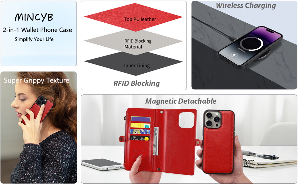 MInCYB for iPhone 16 Wallet Case for Women & Men, PU