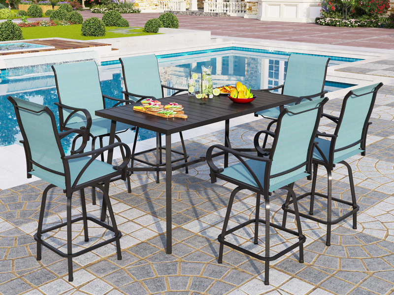 PHI VILLA 7 Piece Patio Bar Dining Set, Outdoor High Top