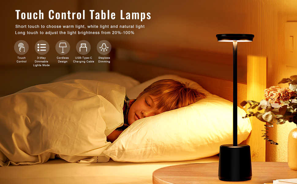 Achort Cordless Table Lamp 4800mAh Rechargeable Dimmable LED Desk Lamp