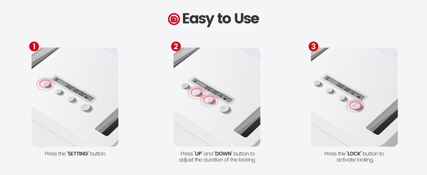 Vaydeer Metal Timed Lock Box, Timer Lock Box with Child Lock and LED