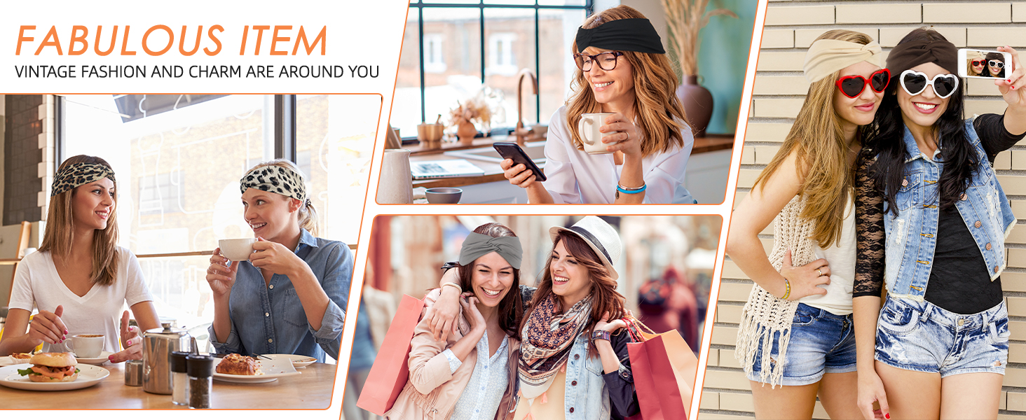 BELEVO Hair Bands For Women, 6 Pcs Elastic Head Bands Boho Wide