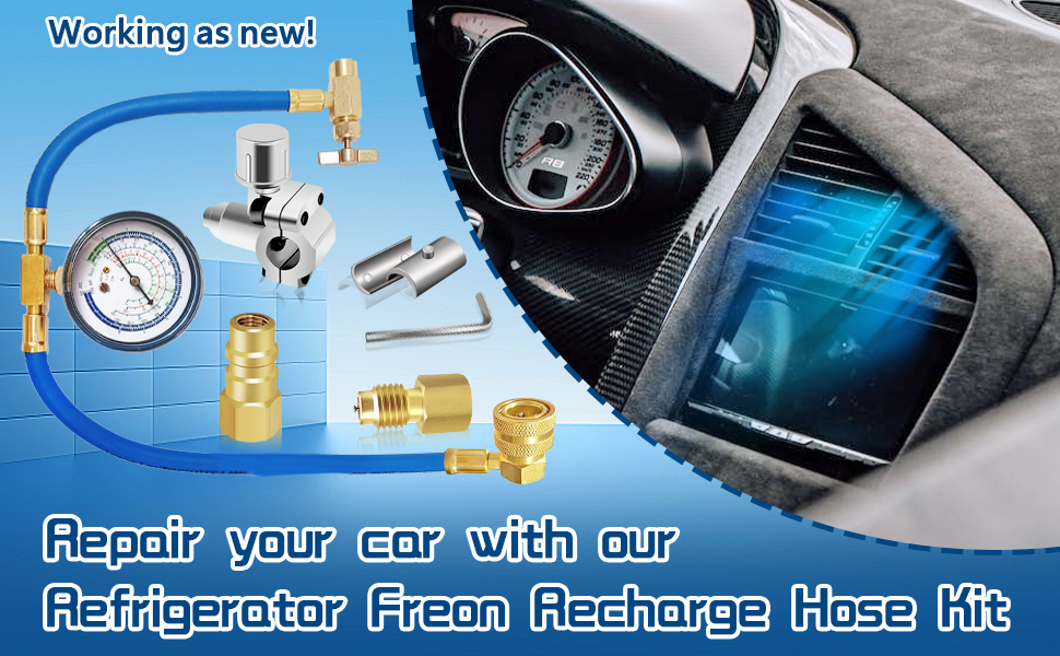 Refrigerator Freon Recharge Hose with Gauge KitA/C R134a