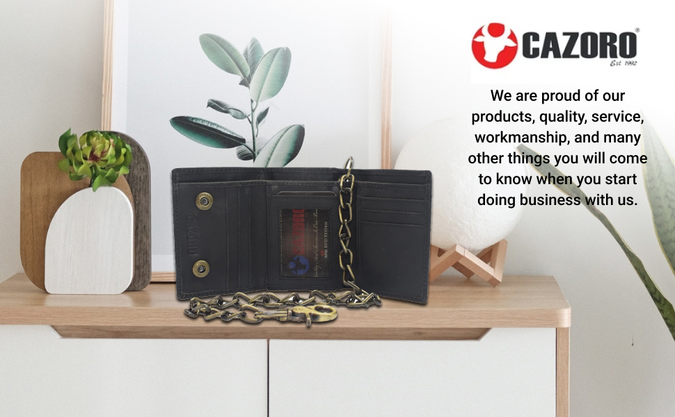 Trifold Vintage Leather Biker Chain Wallet